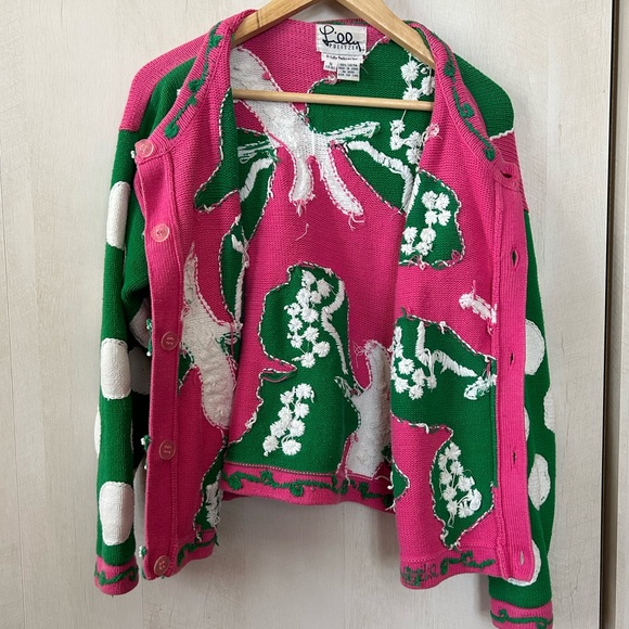 Vintage Lilly Pulitzer Spring Cardigan Sweater Embroidery Butterfly Beads - Picture 7 of 10